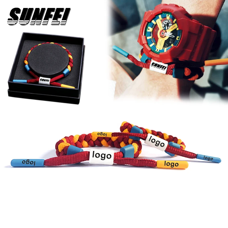 New adjustable braided rope laces bracelet Shoelace Rope bracelet with custom charm basketball shoelace Bracelet for woman