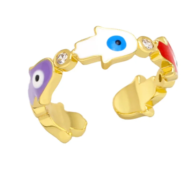 Trendy Enamel Evil Eyes Ring Gold Bohemian Colorful Oil Drip Turkish Blue Eye Ring