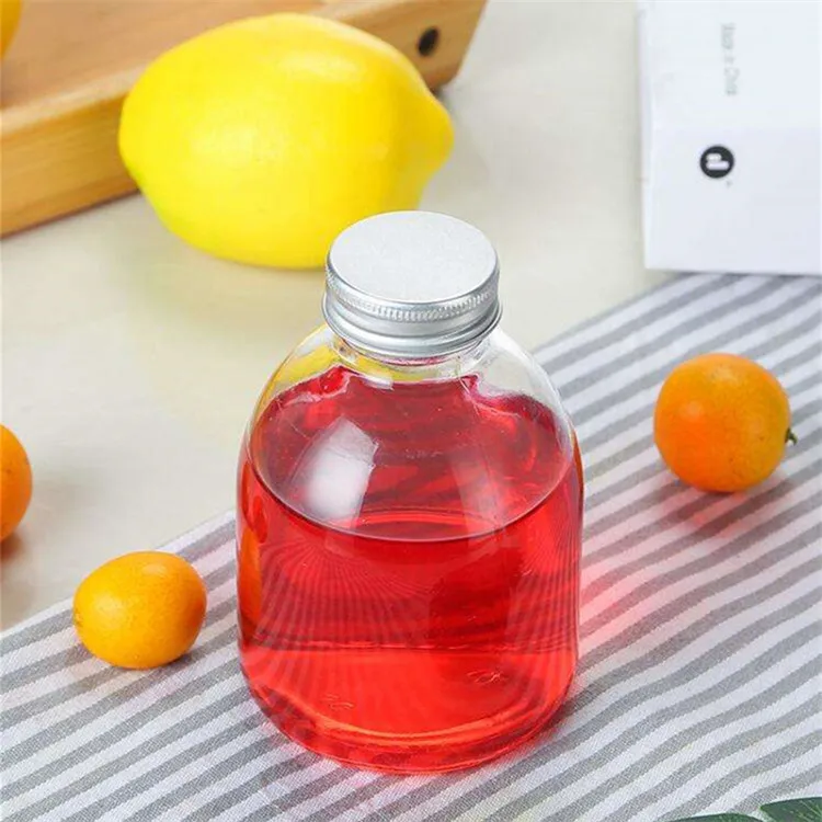 Recyclable Beverage Glass Bottle For Juice Milk With Metal Lid 500ml 250ml