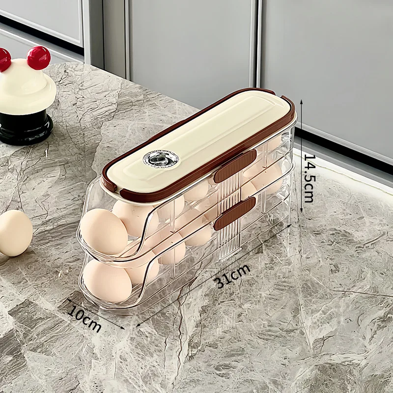 OWNSWING Egg Holder For Fridge Automatic Scrolling Egg Dispenser For Refrigerator Clear Egg Holder For Kitchen Storage With Lid