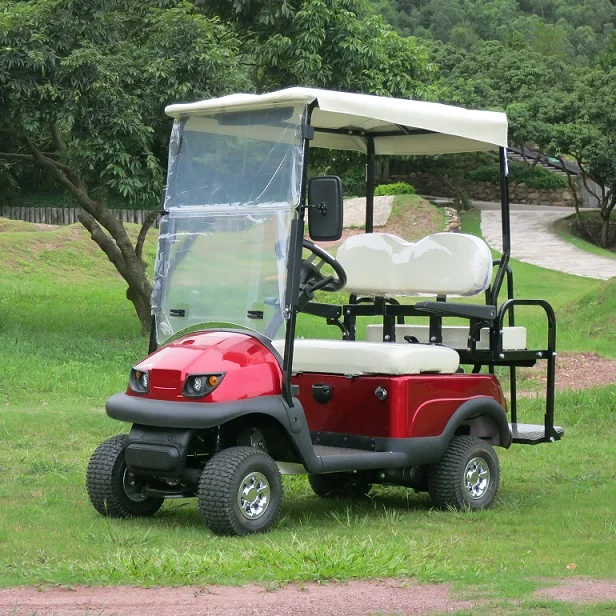 4 seater smart electric golf cart with folded windshield and soft top canopy