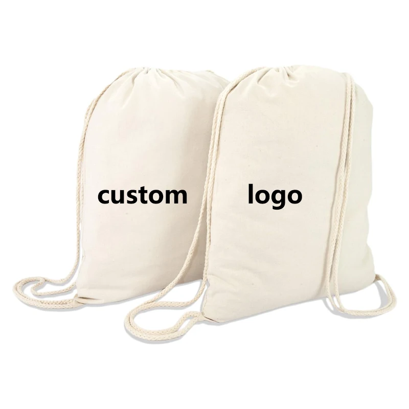 ODM OEM custom peint logo biodegradable cotton canvas backpack drawstring small beach organic canvas drawstring dust bag