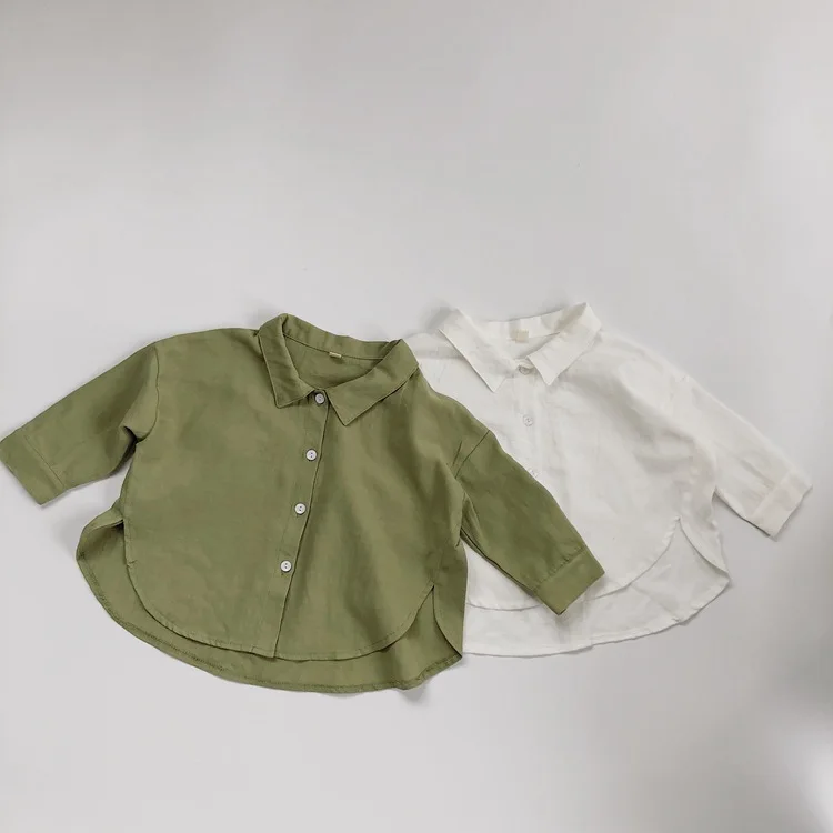 2022 Spring Autumn Kids Oversize Shirt Korean Style Solid Color Children Boys White Color Blouse