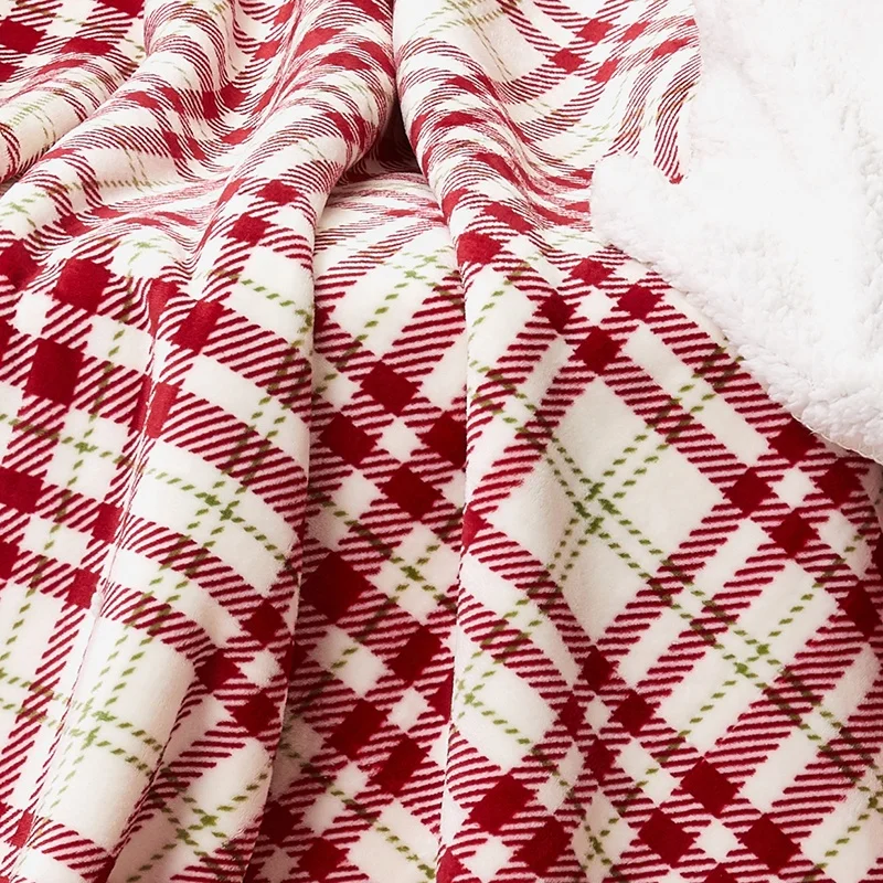 2022 Wholesale 100%polyester  Pattern Portable Warm Soft Comfortable Double layer Thickened Sherpa Fabric Blanket