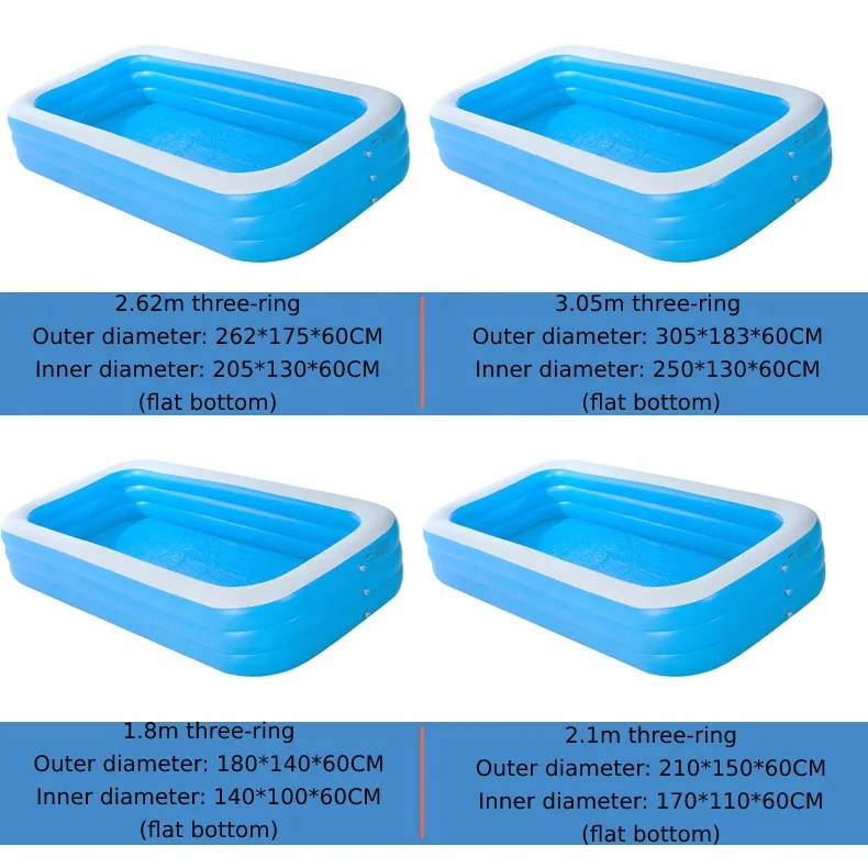 Rectangular blue white children PVC lounge swimming kids water pools outdoor home large inflatable pool