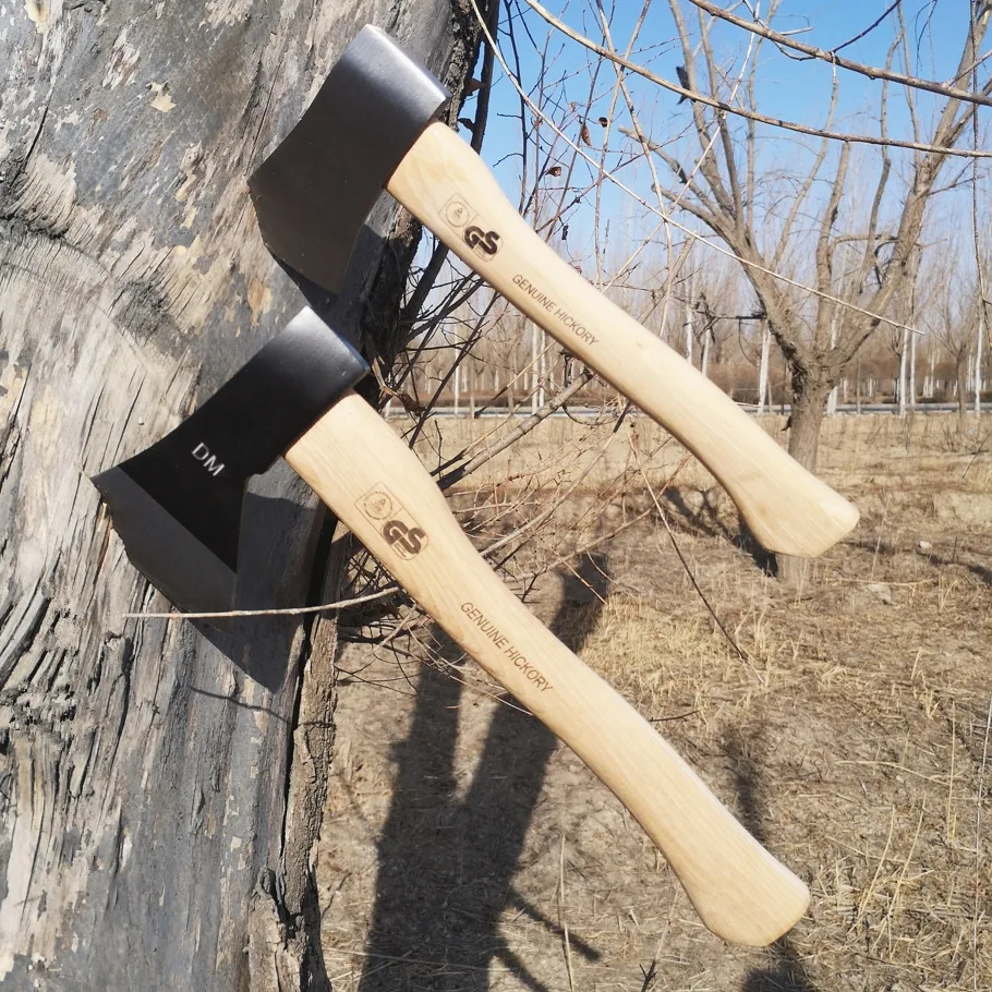 Bleached wooden handle camping survival wood axe hatchet