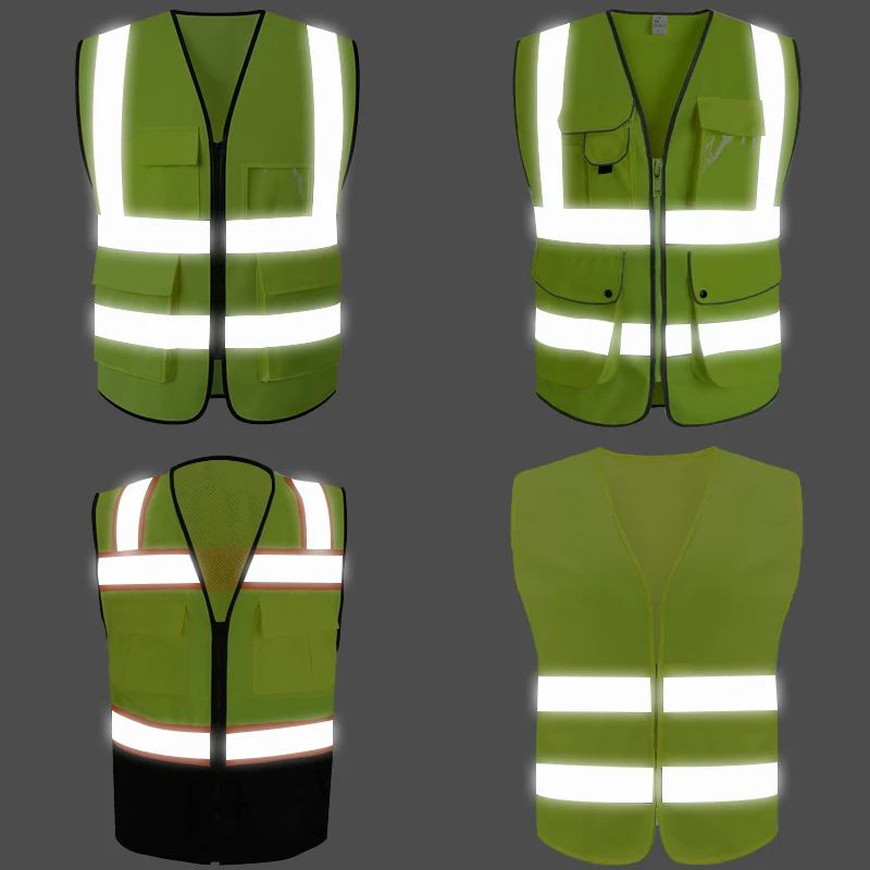 Custom Logo Reflective Clothing Jacket Strip Mesh Fabric Class 2 Hi Vis Construction Security Safety Vest With Pocket