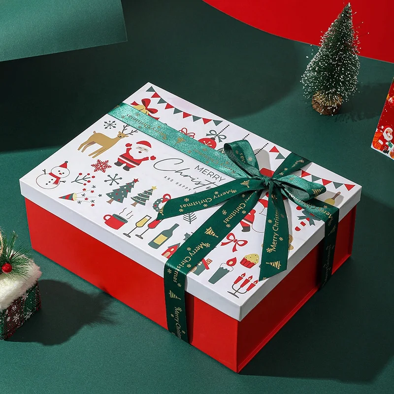 Box Printing Folding Gift Paper Christmas Present Box Packaging with Ribbon