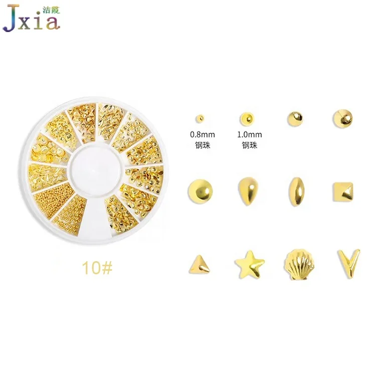 2021 Wholesale 16 Types Moon Heart Mixed Nail Art Designs 3D Metal Alloy Flowers Decoration