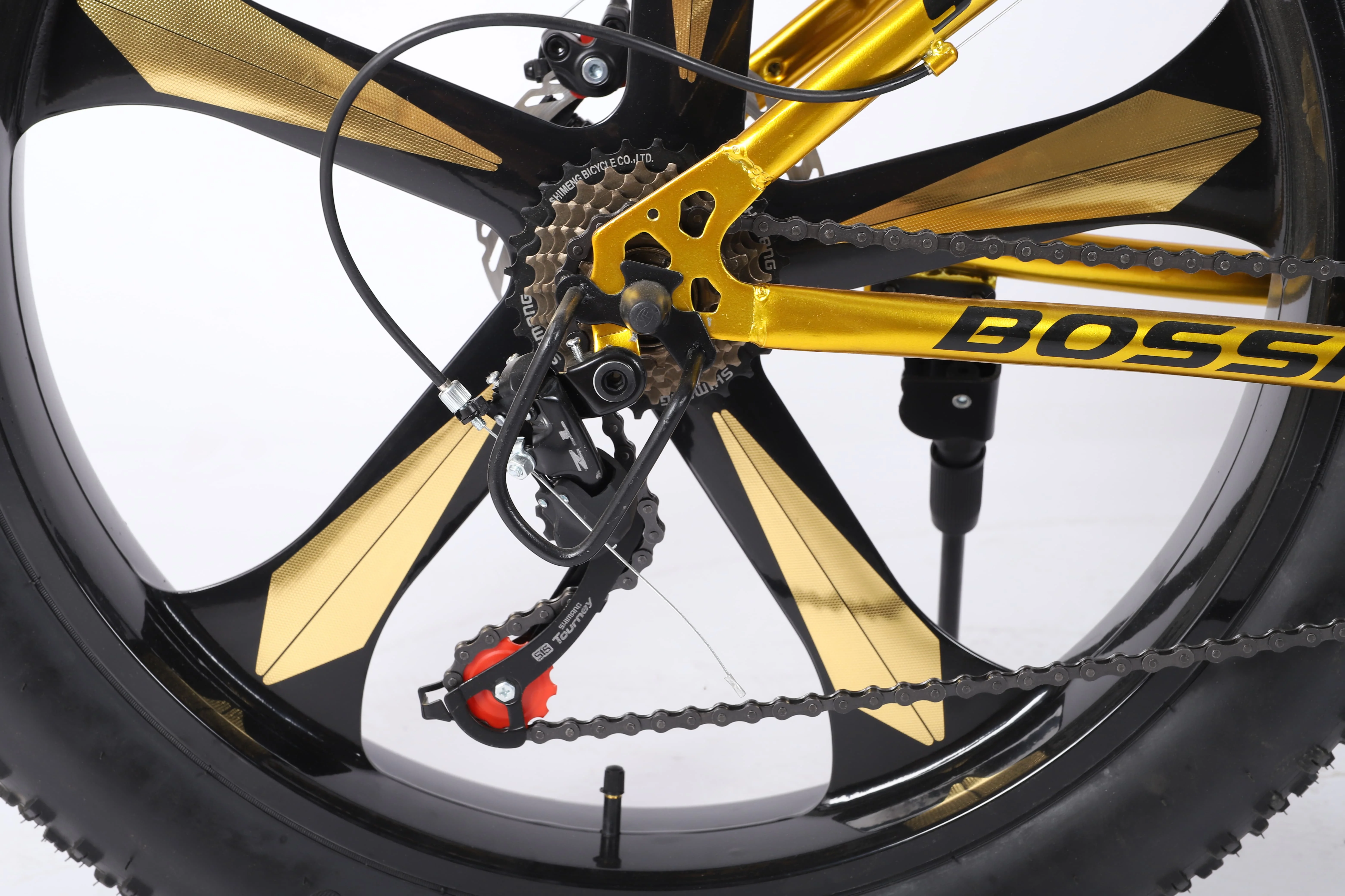Fashion trend thickened fat tires 26-inch 21-speed iron frame snow mountain bike gold standard integrated wheel