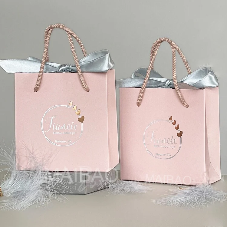 Custom logo printed merchandise retail euro tote cardboard bag luxury a4 small size gift packing paper bag with ribbon handle