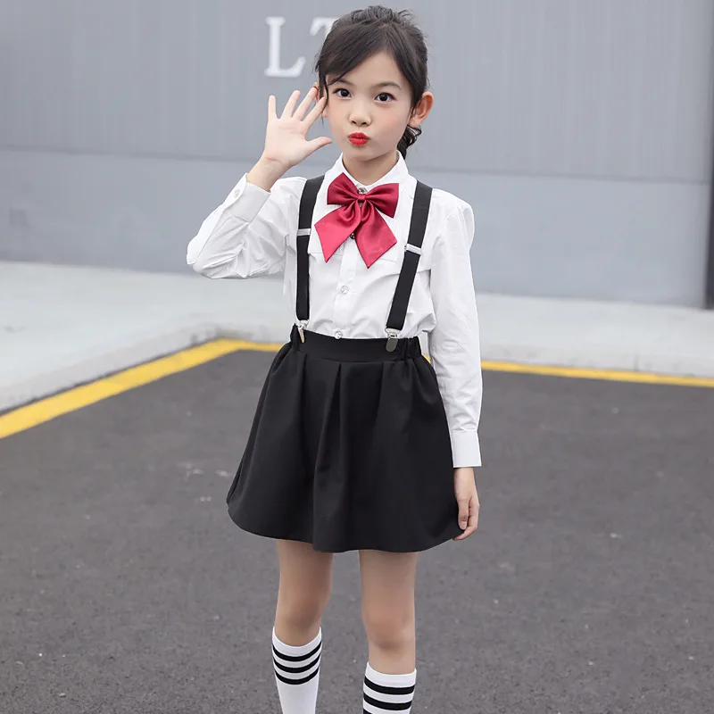 
Design custom primary kids white color skirts black shirt pants wholesale school uniforms for boy girl 
