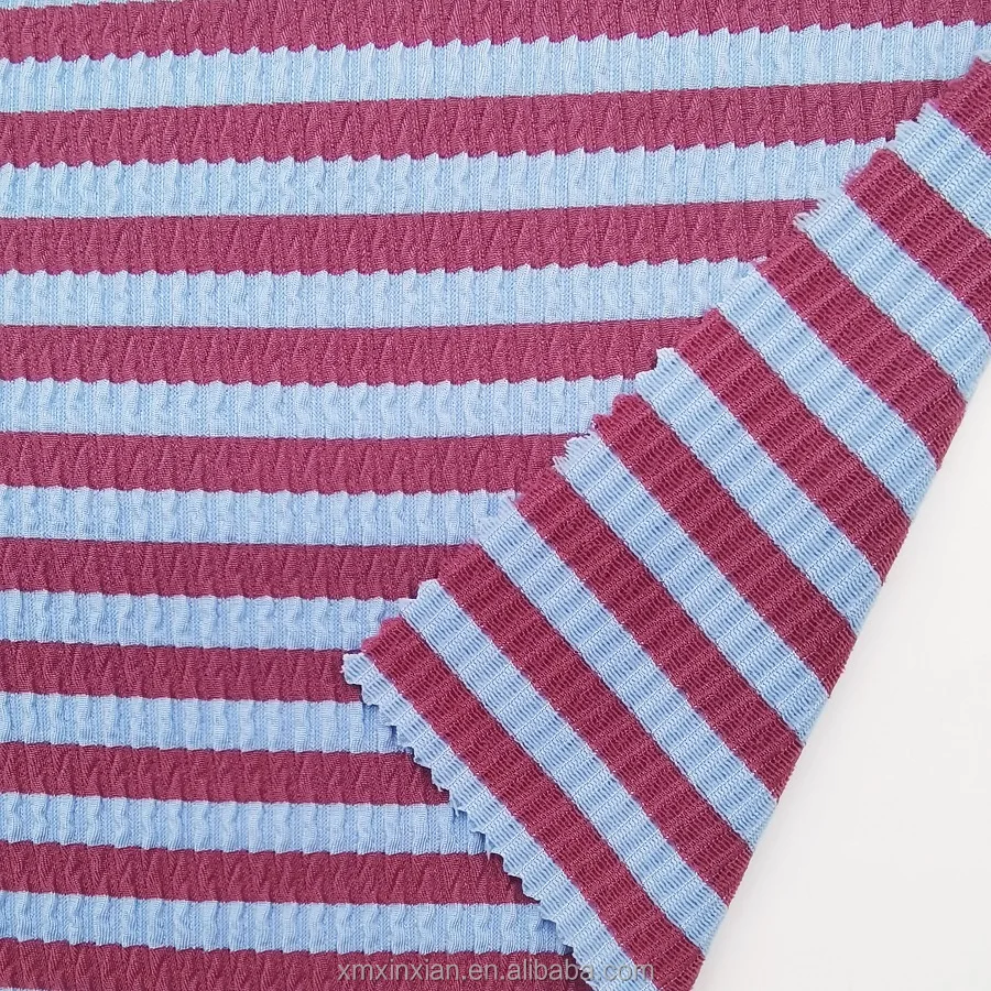 New Stripe colored Recycled crinkle swimwear seersucker knit thick stretchy swim fabric crinkle for bikini swimsuit