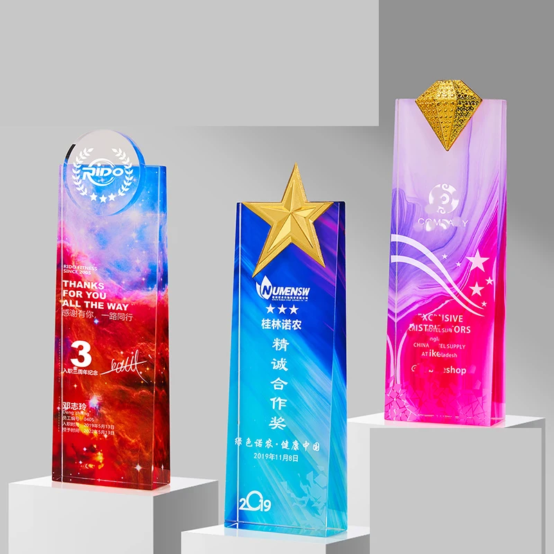Outstanding Staff K9 Crystal Award Trophy Sublimation Crystal Trophy Manufacturer Customize Colored Printing Crystal Trophy