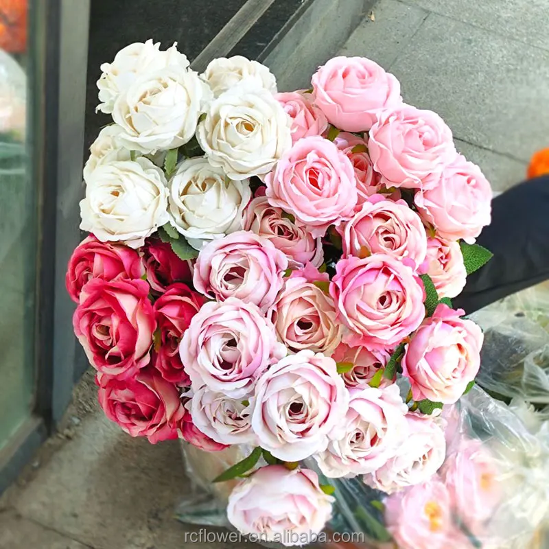 Artificial Wedding Decoration Silk Rose Bouquets Flower 7 Heads Pink White Rose Bouquet Floral Flowers