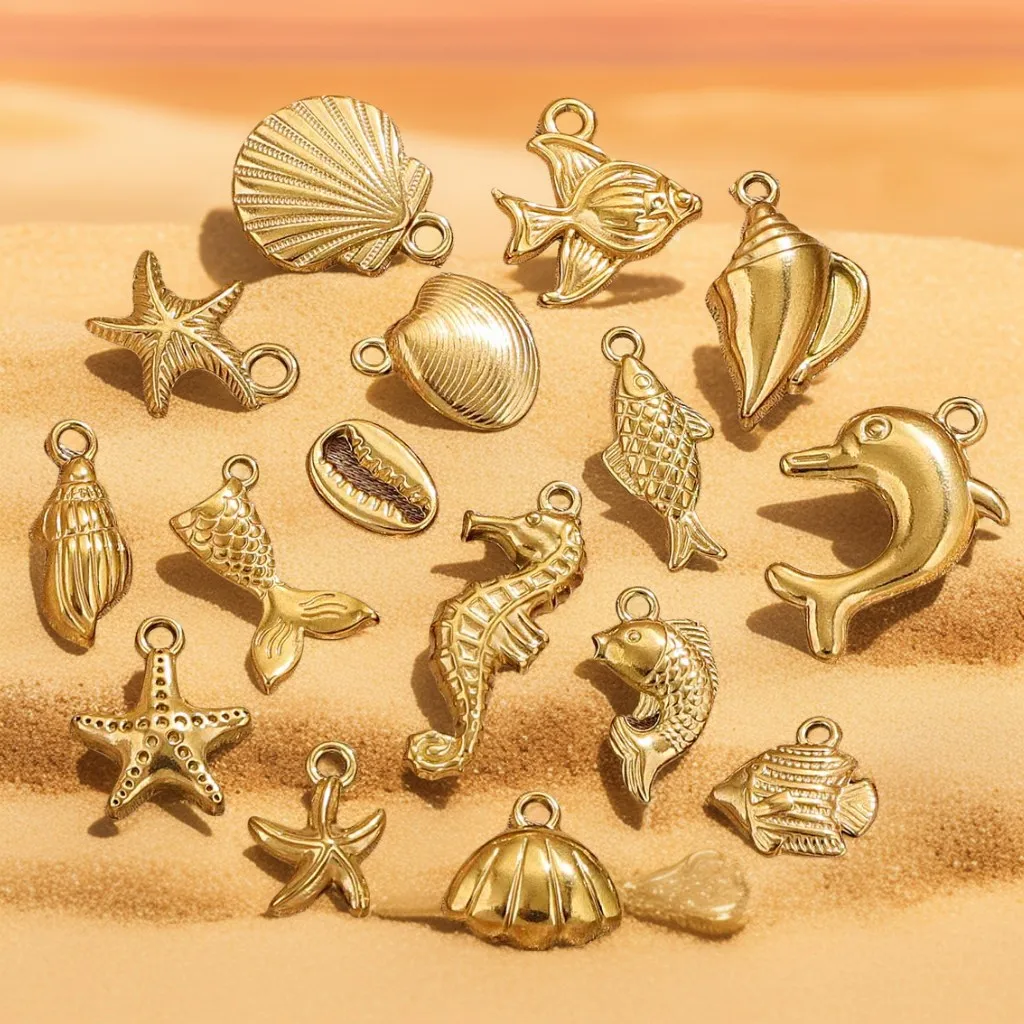 Never Fade Gold Plated Stainless Steel Fish Shell Dolphin Star Charm Pendant For Making Jewelry Diy Necklace bracelet Earrings