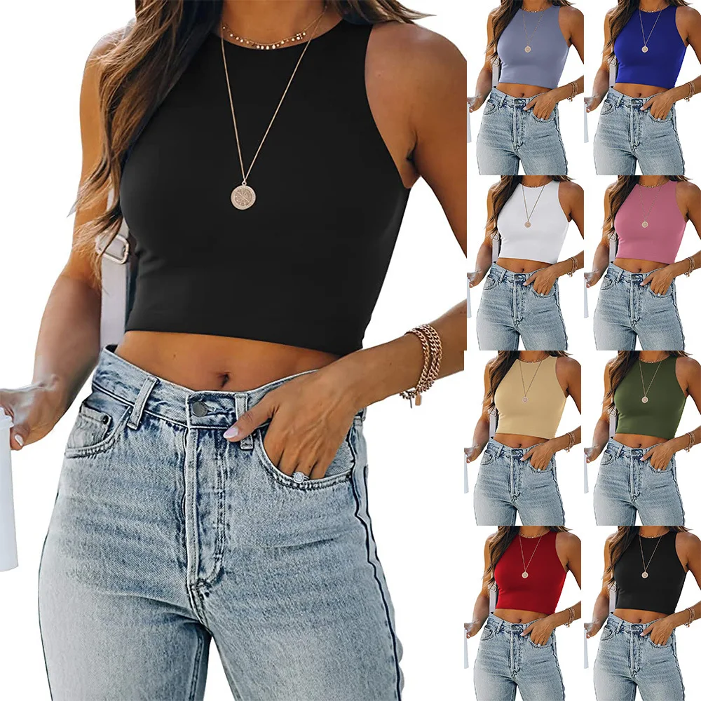 2022 Womens Sexy Sleeveless High Neck Racerback Cropped Trendy Cute Teen Girls Halter Neck Crop Tops Vest Women Tank Tops