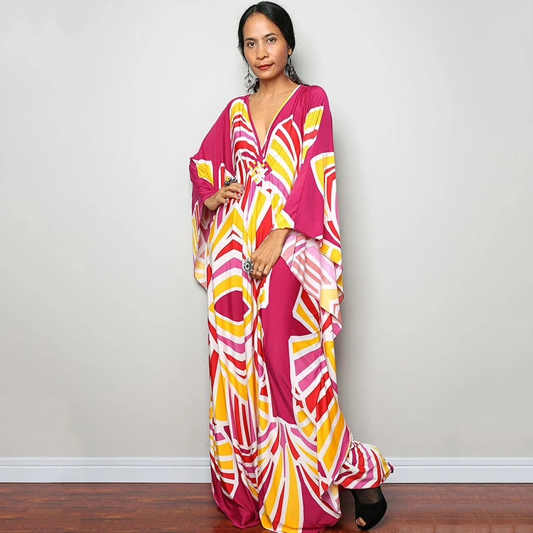 Cover Up Swimwear V Neck Long Half Sleeves Loose Sizes Kaftan Abaya Dubai