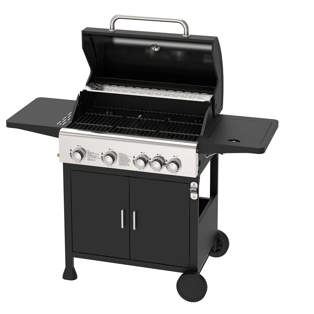 Commercial 5 Burner BBQ Gas Griddle Grill Trolley Hybrid Smokeless and Powder Coated For Barbecue