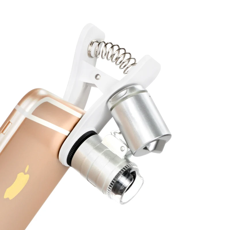Universal clip LED mobile phone microscope, smart phone microscope