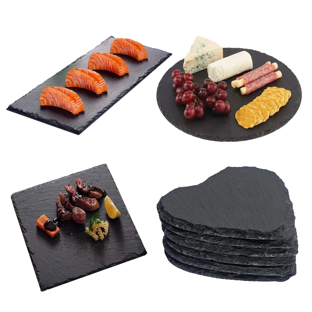 custom wholesale natural black heart shape slate cheese board plates