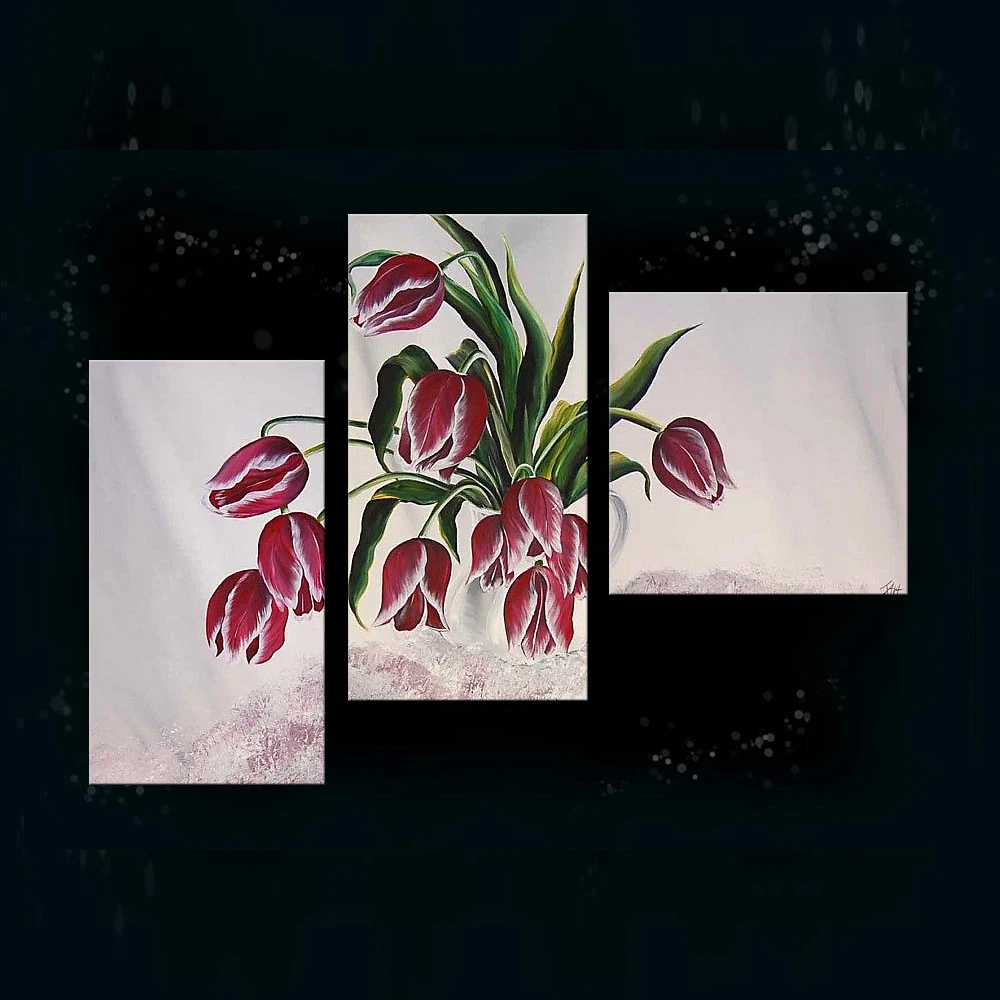 100% Handmade Flower 3pcs panel Museum Quality Antique modern hotel decor Reproduction Oil Painting