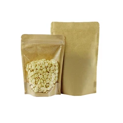 In Stock and Custom Resealable Ziplock Food Packaging Clear Front Kraft Paper Stand Up Pouches Bags with Resealable Zipper