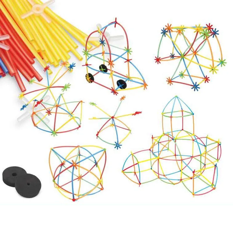 High quality diy educational game plastic pipe connector small straw building blocks toys for sale