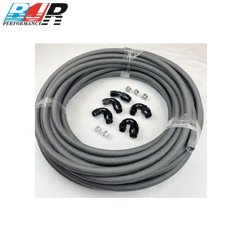 BJR AN10 AN12 Black Aluminum Fuel Fittings One Piece 180 Degree Lightweight Racing PTFE Hose Ends