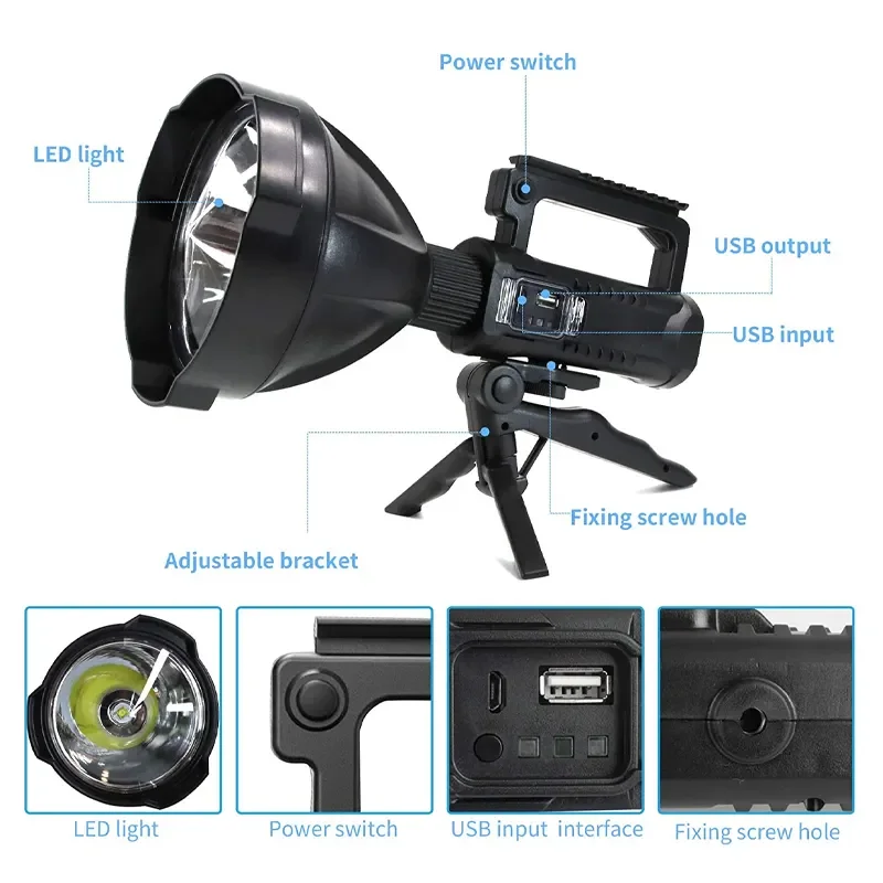 Powerful P50 4 Lighting Modes Usb Rechargeable Camping Hunting Flashlight Portable Outdoor Search Light Handheld Searchlight
