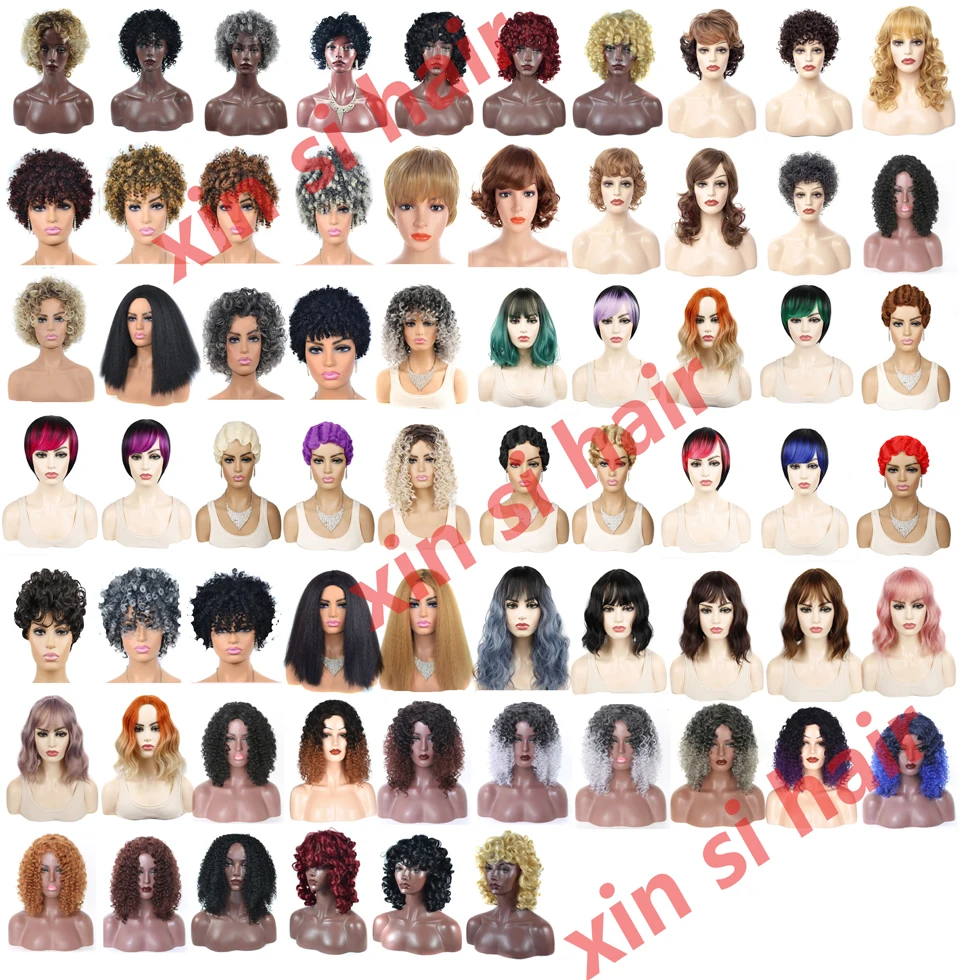 Xin Si kinky straight vendor weavons and braided extension smiling mannequin display synthetic ombre short curly wigs