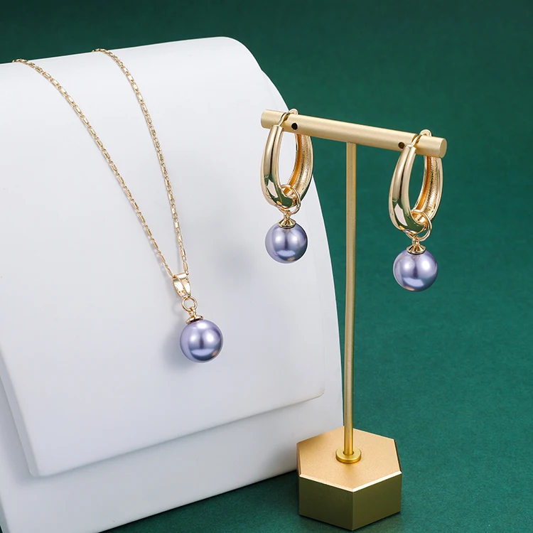 Hawaiian Jewelry Large Pearl Necklace 18k Gold Plated Pearl Earring Necklace Set Wholesale