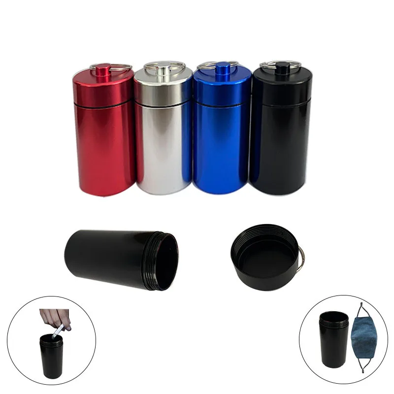 Aluminum Metal Pill Box Case Organizer with Keychain,Outdoor Medicine Bottle Key Ring Small First Aid Drug Holder Pill Container