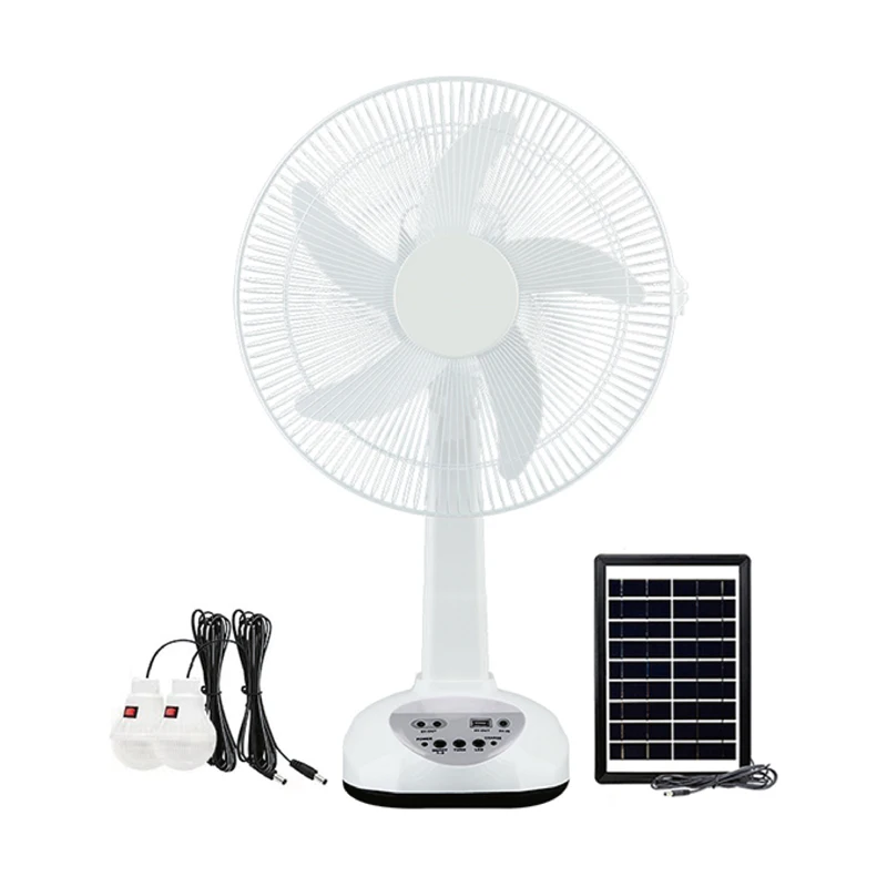 Hot selling solar charging table fan usb electric 16 inch rechargeable fan with led light