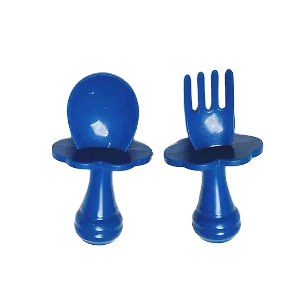Plastic baby  fork and spoon set with choke protection barrier