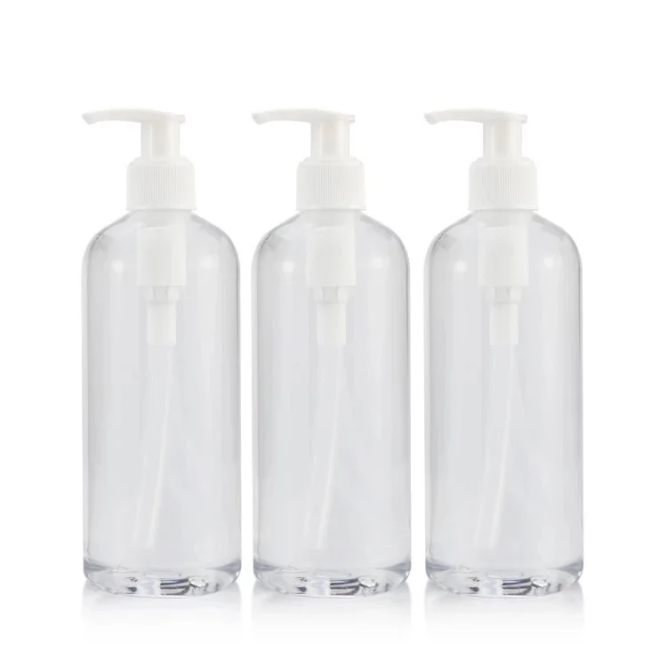 
wholesale 8oz 125ml Fat Empty PET Packaging Shower Gel Container Clear 12 oz Plastic Bottle for Hair Care with white pump 