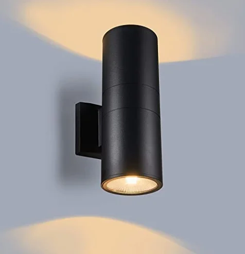 modern cylinder surface mounted gu10 led waterproof glass aluminum up and down wall lamp