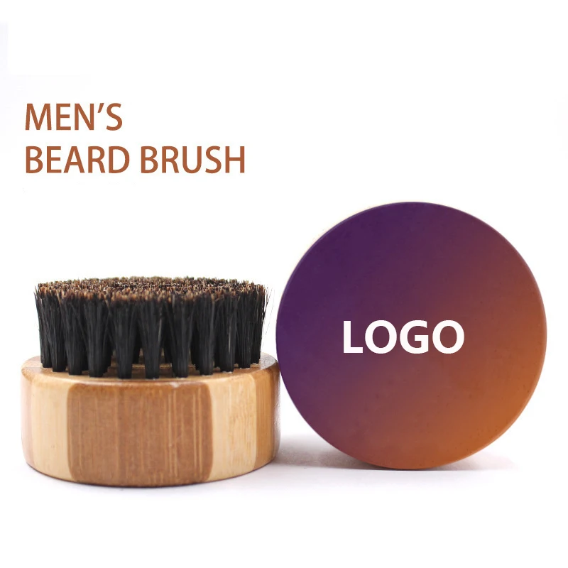 Factory wholesale rubber wood material round shape pure boar bristle mini beard cleaning