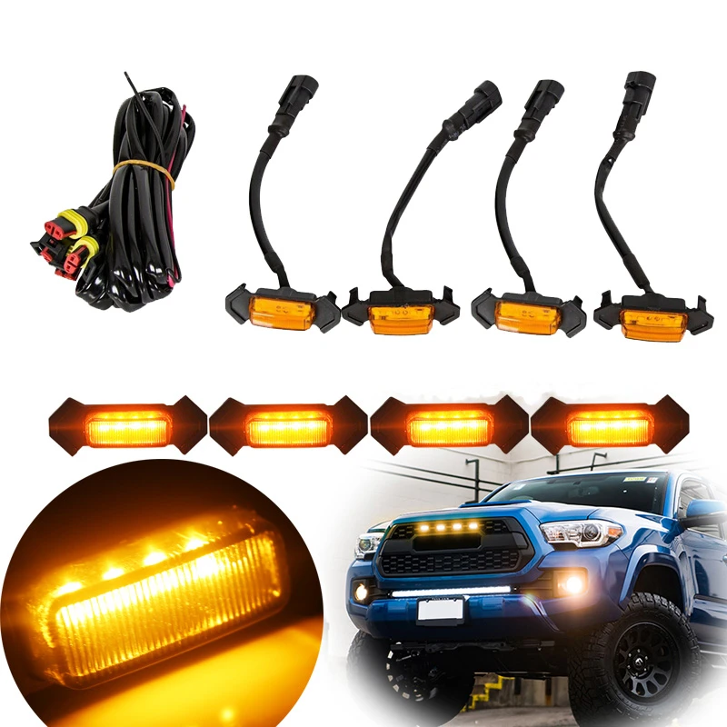 LED Front Grille Marker Light Lamps Amber Flashing Strobe grille light for Toyota Tacoma w/TRD Pro Grill RAV4 2019-2021