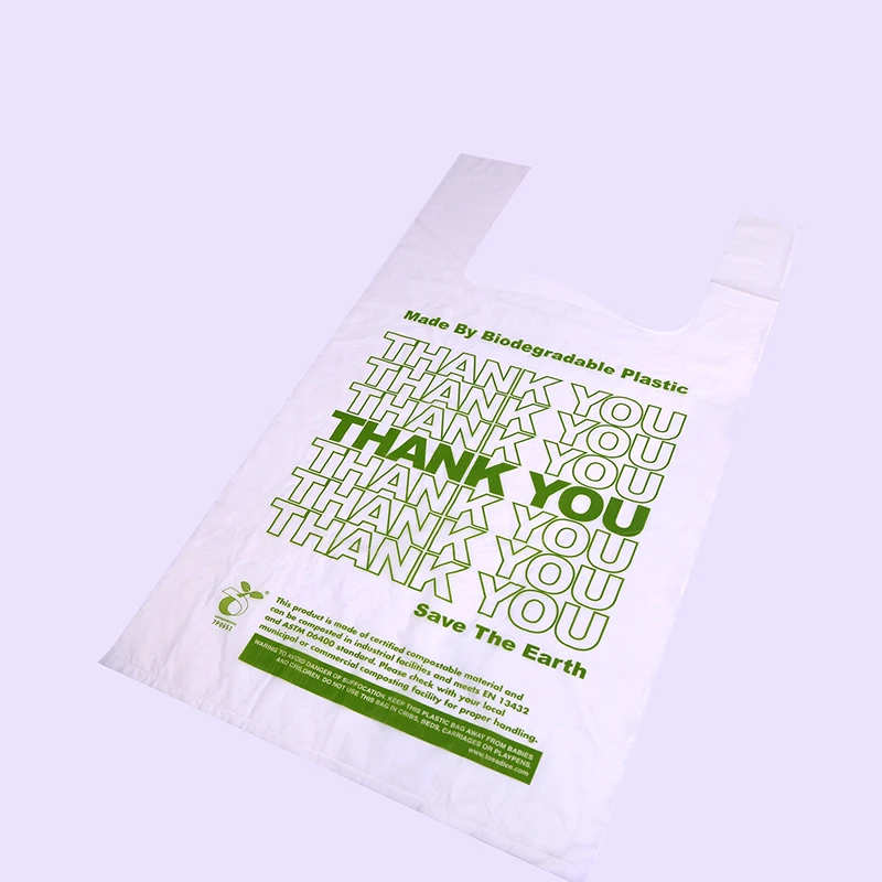 Thank You Biodegradable T-Shirt Bag Promotional Fabric Fashion Shopping Bags GRS Recycled Reusable Sustainable Plastic Vest Bags