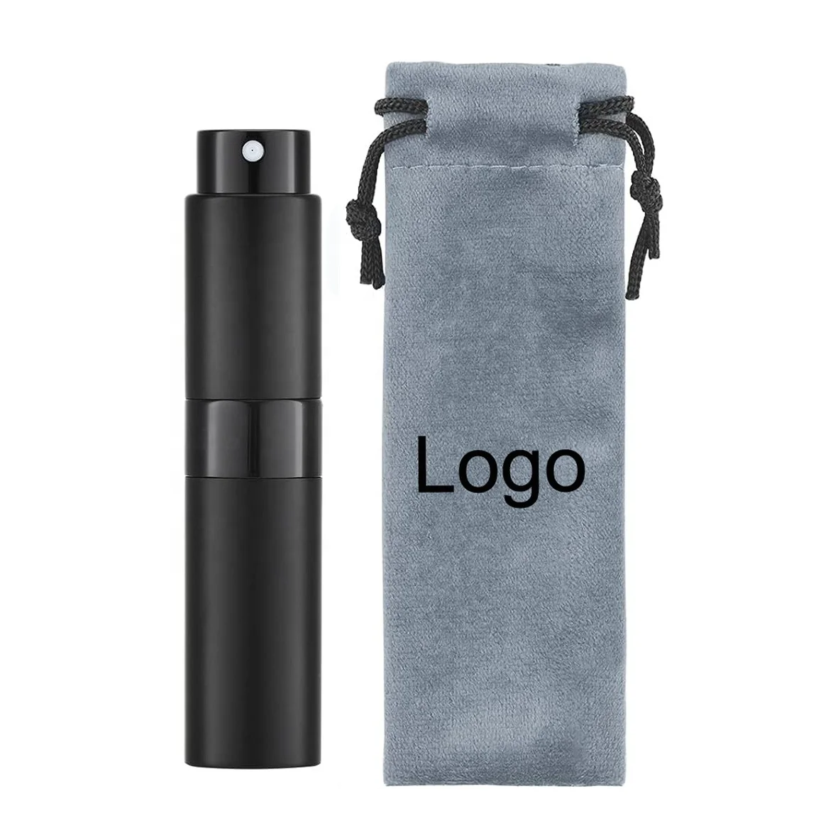 custom logo 8ml 10ml 15ml 20ml empty glass metal aluminum twist up atomizer perfume bottle with velvet bag poutch