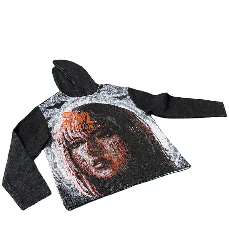 Plus size mens clothing mens custom tapestry hoodie Tapestry Blanket Hoodie Jacquard woven sweatshirt tapestri sweater