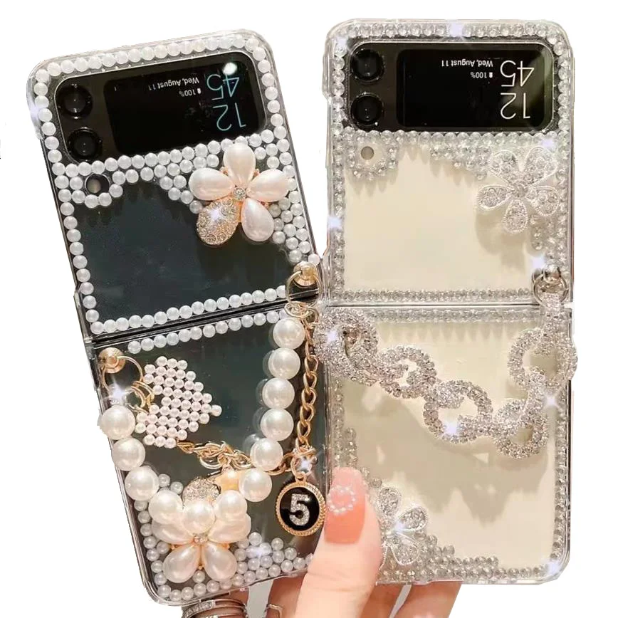 New Luxury 3D Handmade Series Sparkle Diamond Cell Phone Case For Samsung Z Flip 4 3 Case