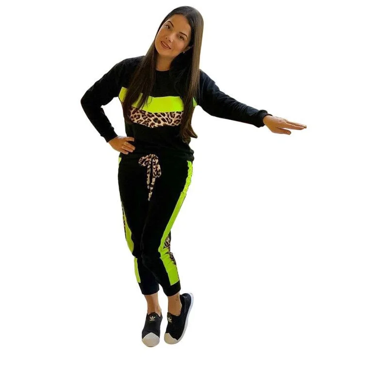
*GC-9091008 2020 new arrivals casual leopard stripe color matching wholesale women Hot High Quality pants 2 piece sets 