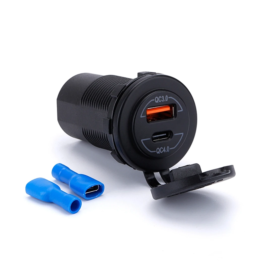 QC4.0+QC3.0 Double USB Car Charger Fast Charger Caravan Yacht Universal Modification Power Socket Car Charger USB Socket