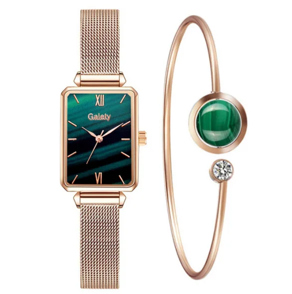 Customized OEM new net red hot sale ladies with quartz watch malachite green simple bracelet combination set