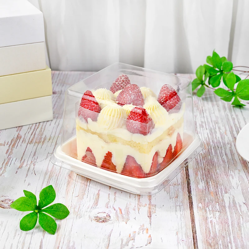 BRC Clear Cheese Cake Take Away Large Cake Slice Square Container Tiramisu Dessert PET Box with Clear Lids