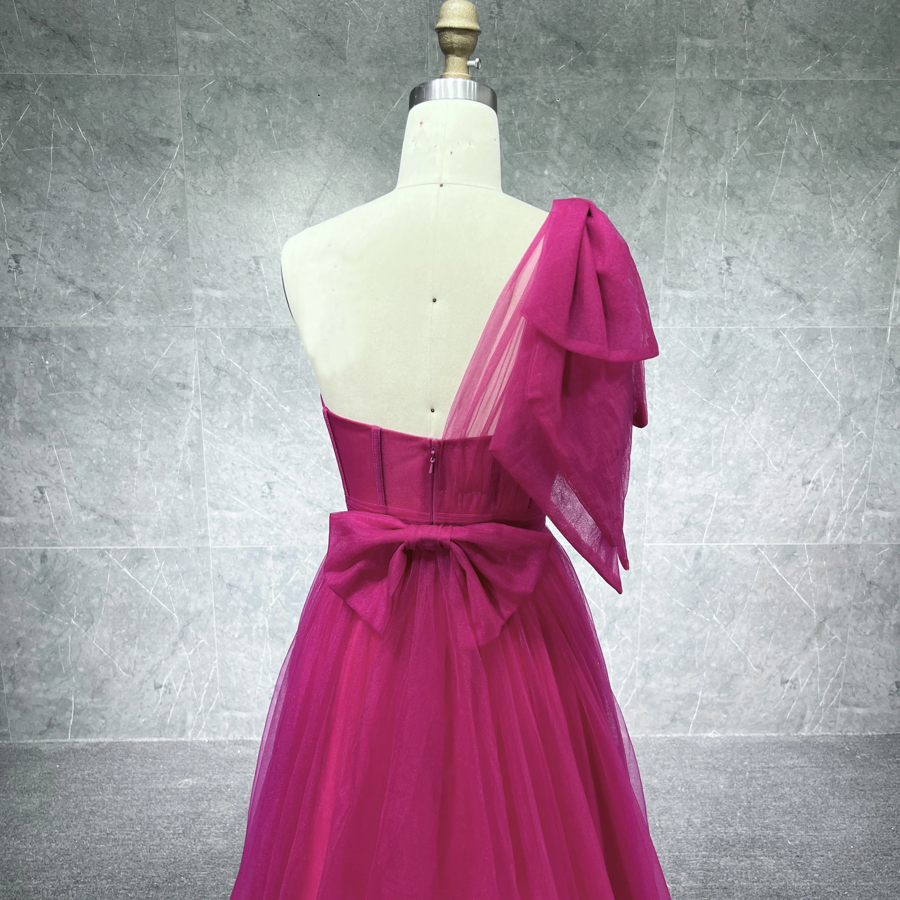Fashion One Shoulder A-Line Evening Dress With bow women elegant custom evening dress for party prom