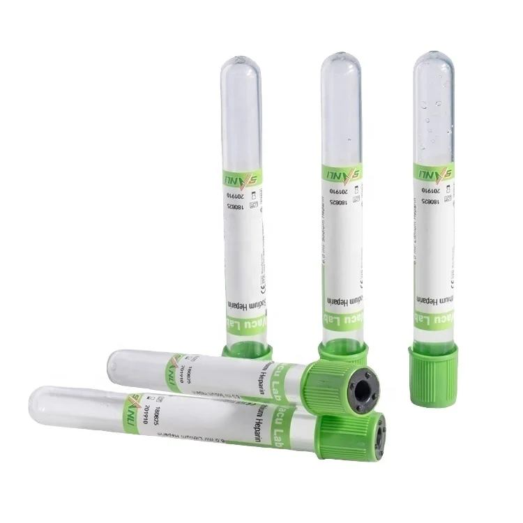 Disposable SANLI Blood Collection Tubes Sodium Heparin green tubes PET Glass 2-10ml lithium cheap price