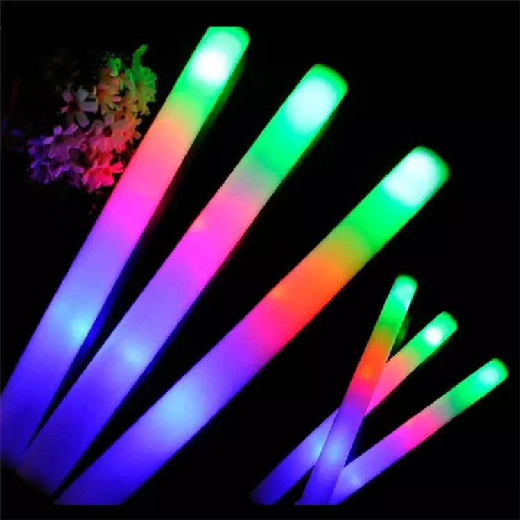 Custom OEM logo slogan Multi Color Wholesale Flashing Foam LED Light Foam Sticks Led Foam Glow Bar atmosphere fluorescent Stick